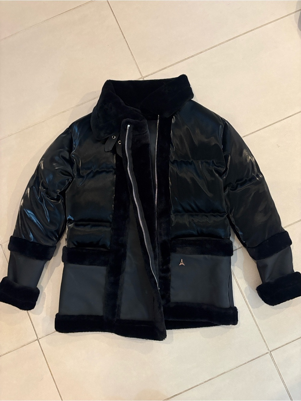 Manière de Voir Blair Leather Puffer Jacket Black Like New